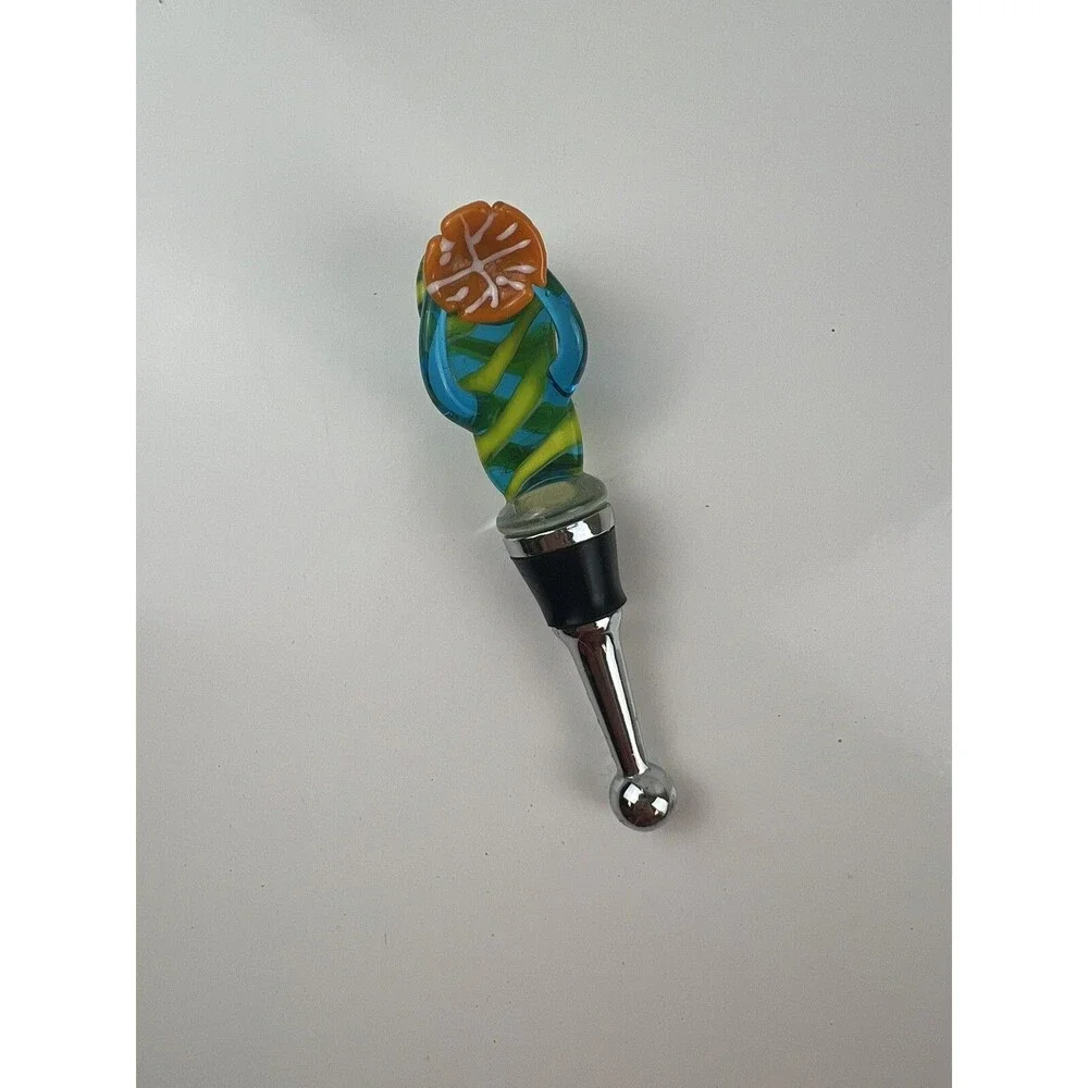 Blown Art Glass Grape Sandal Flip Flop Bottle Cork Stopper Liquor Bottle Accent